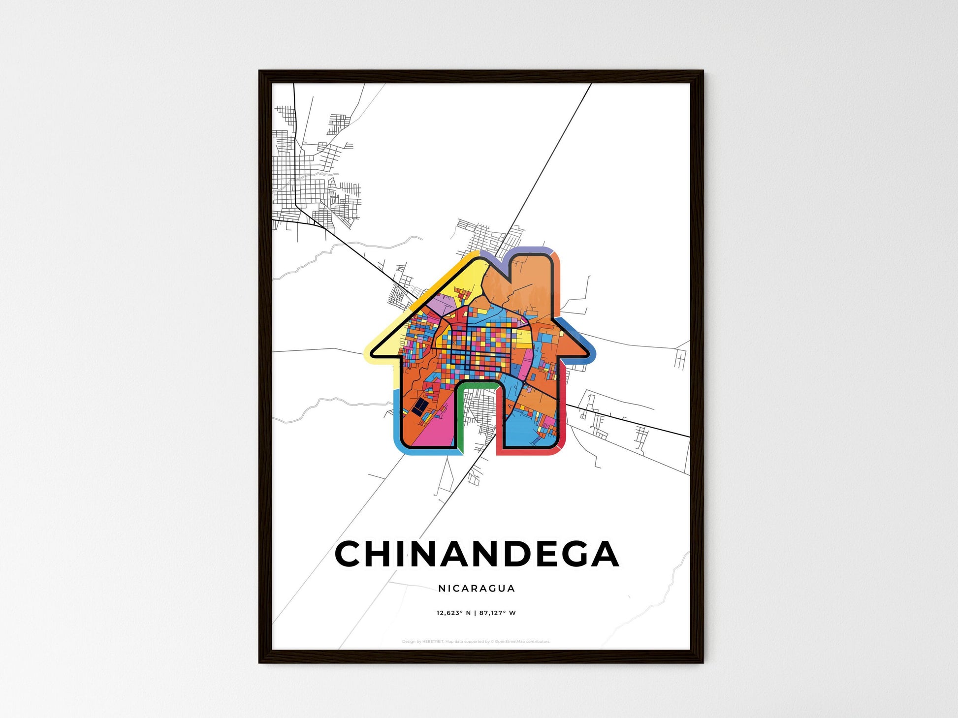 CHINANDEGA NICARAGUA minimal art map with a colorful icon. Where it all began, Couple map gift. Style 3