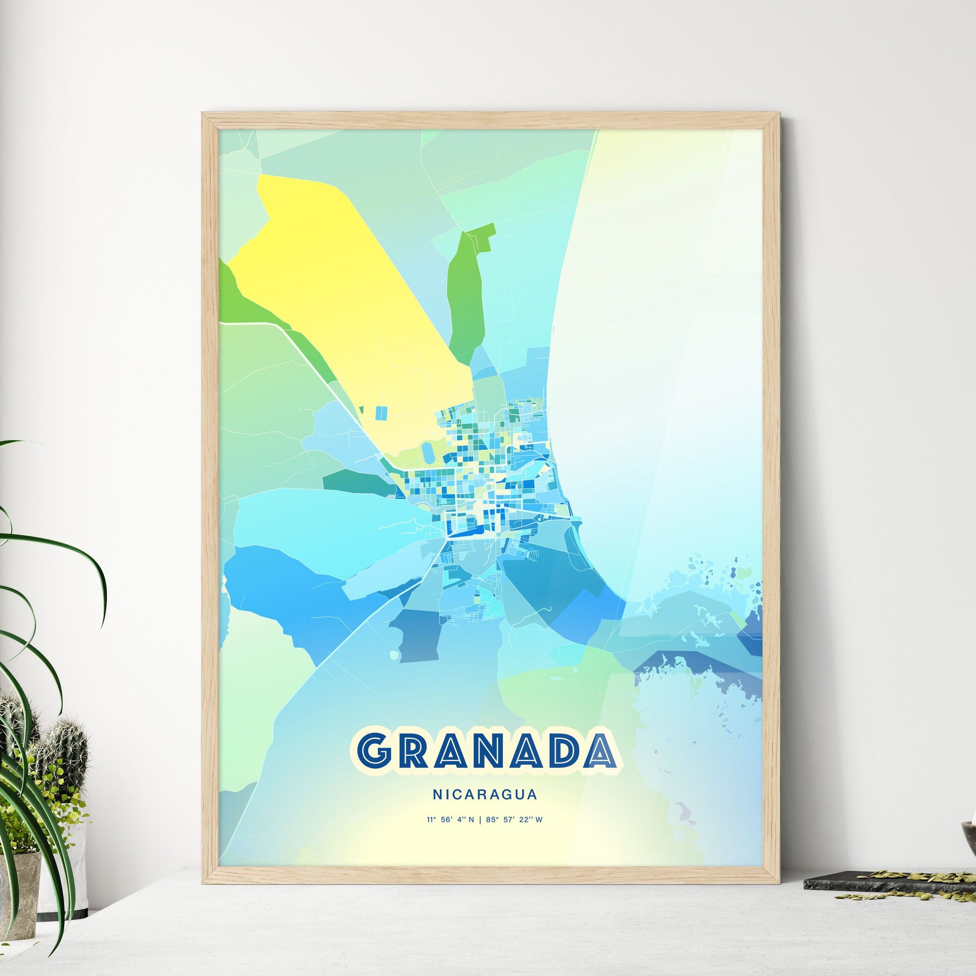 Colorful GRANADA NICARAGUA Fine Art Map Cool Blue