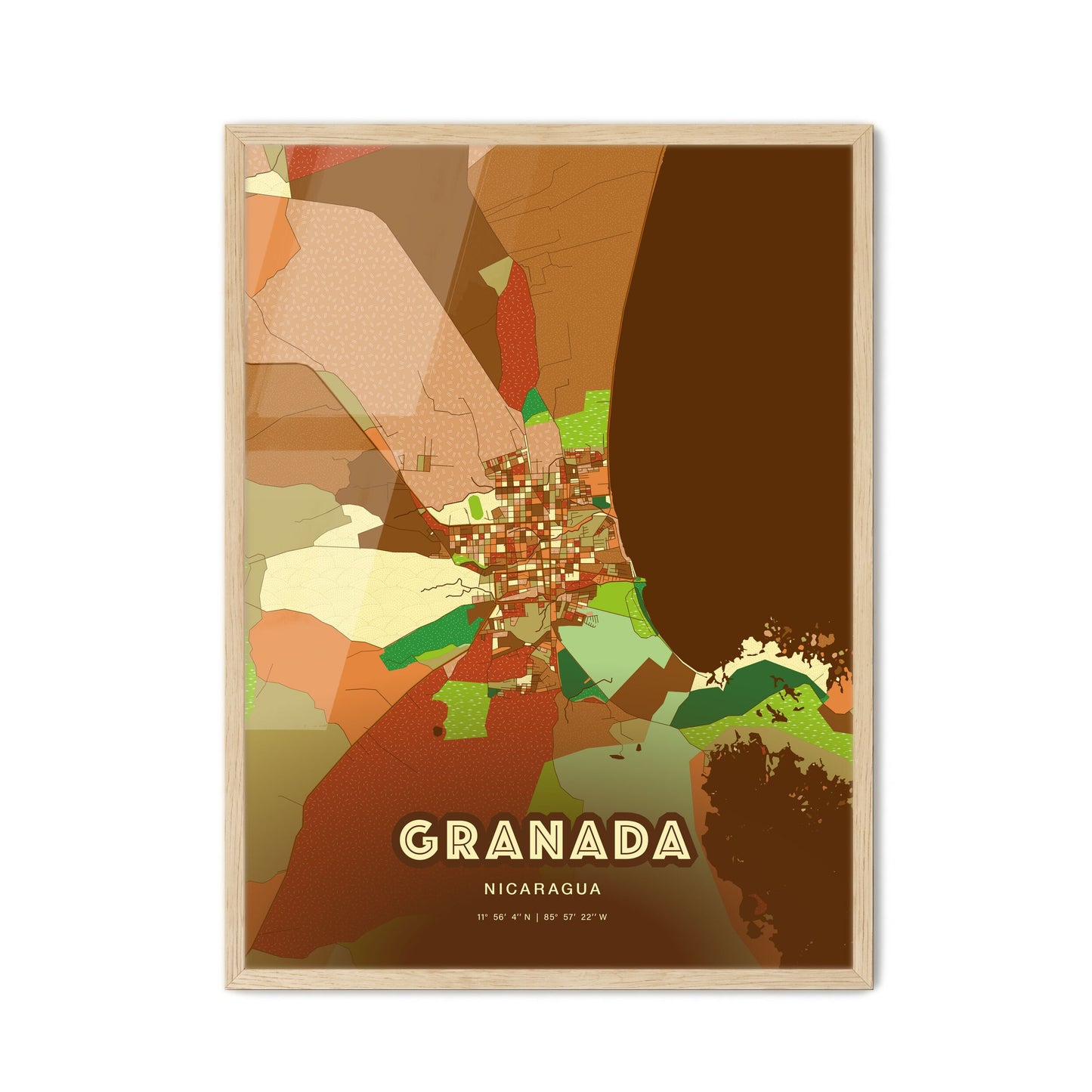 Colorful GRANADA NICARAGUA Fine Art Map Farmhouse