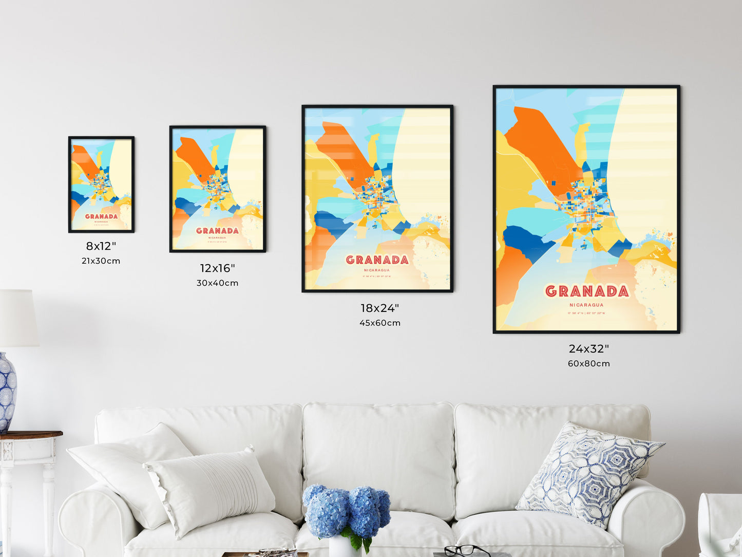 Colorful GRANADA NICARAGUA Fine Art Map Blue Orange