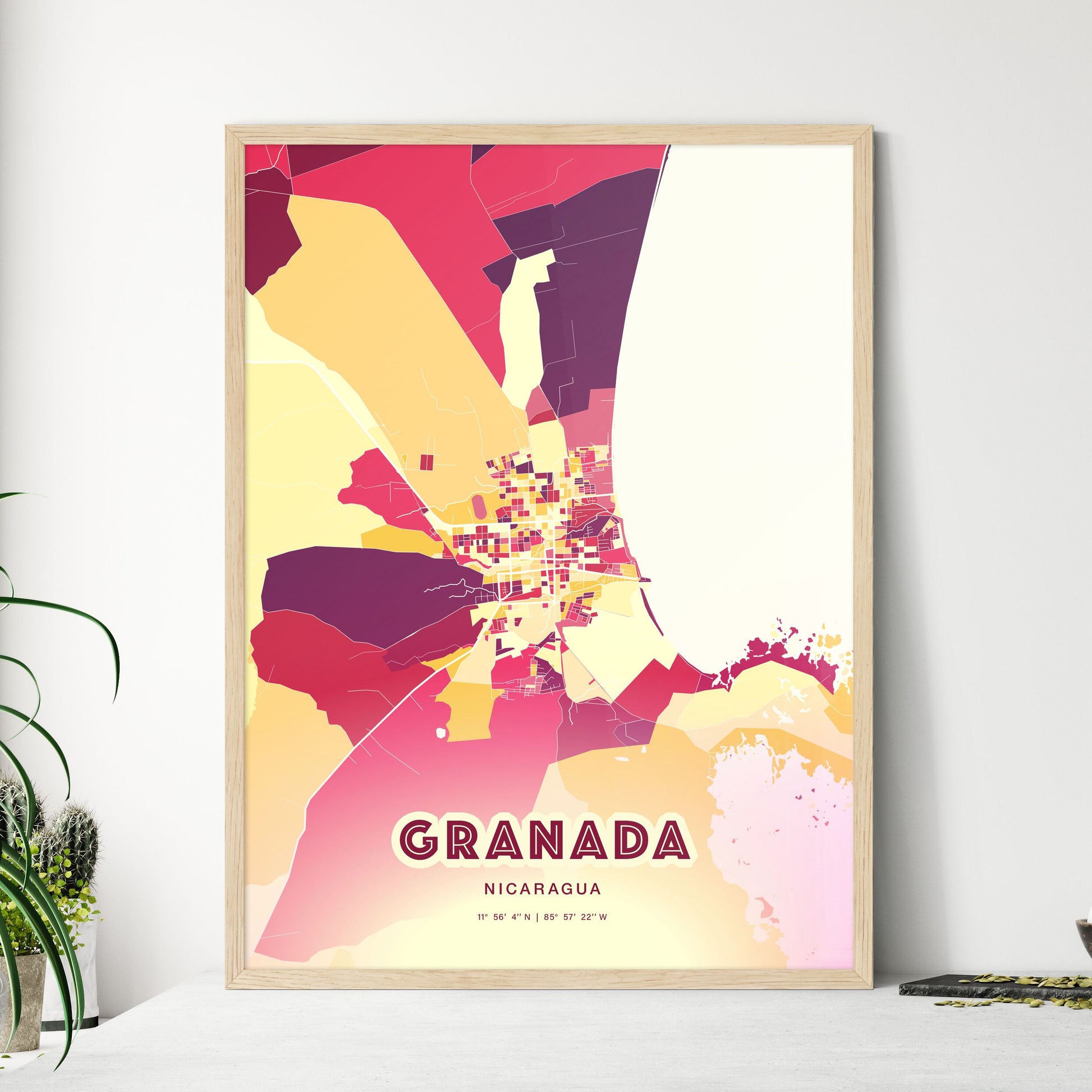 Colorful GRANADA NICARAGUA Fine Art Map Hot Red