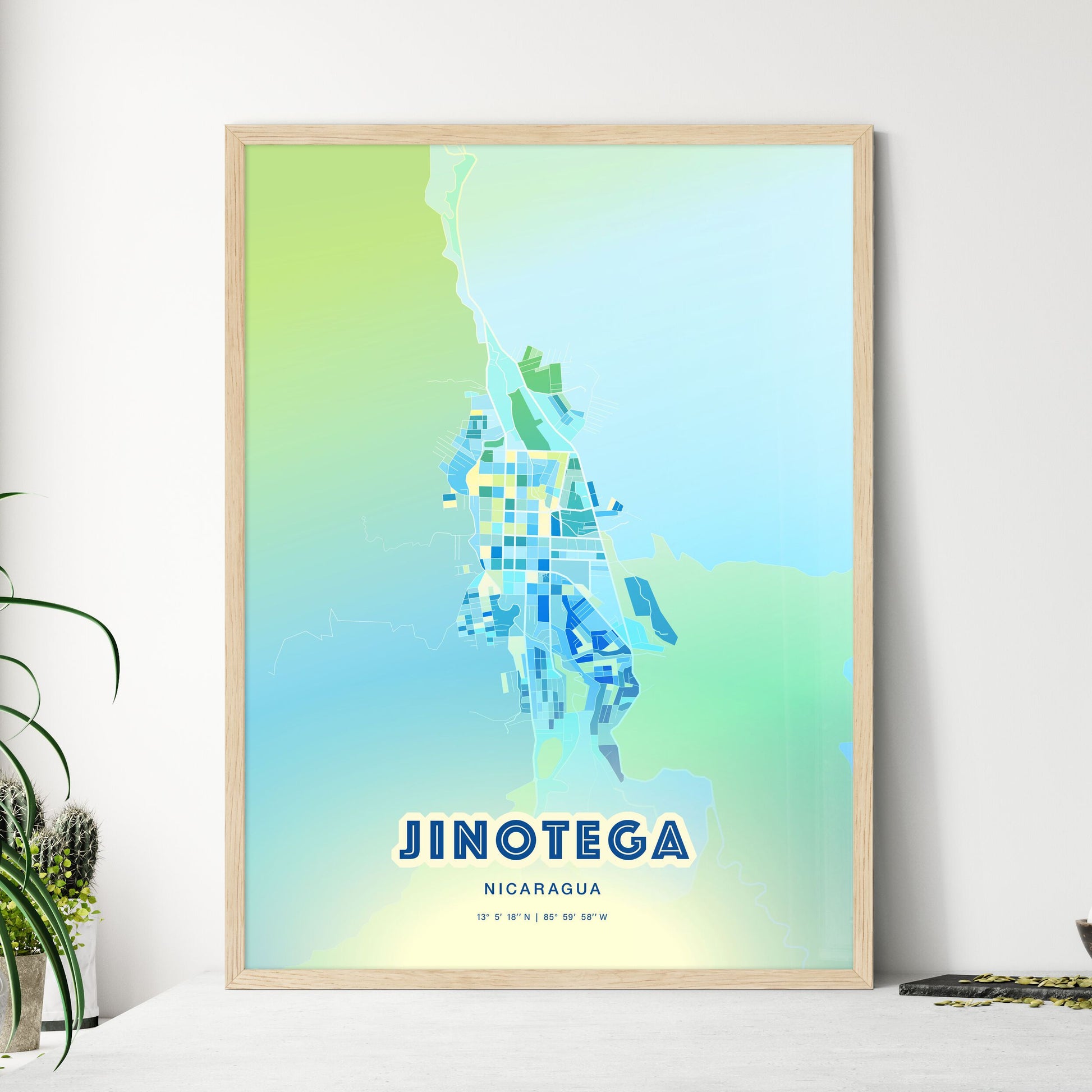 Colorful JINOTEGA NICARAGUA Fine Art Map Cool Blue