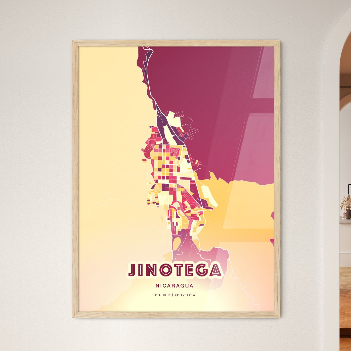 Colorful JINOTEGA NICARAGUA Fine Art Map Hot Red