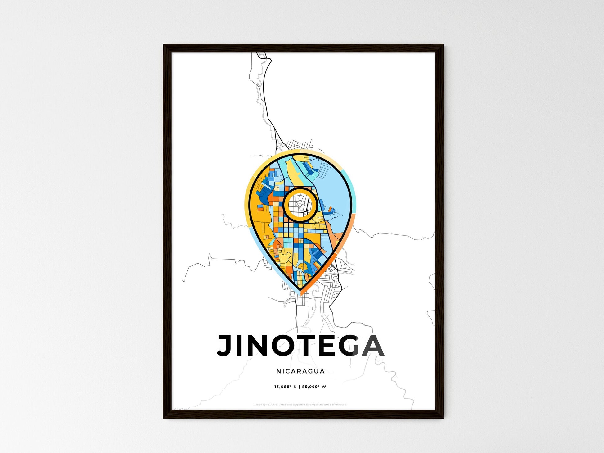 Jinotega Nicaragua wedding art map with pointer icon