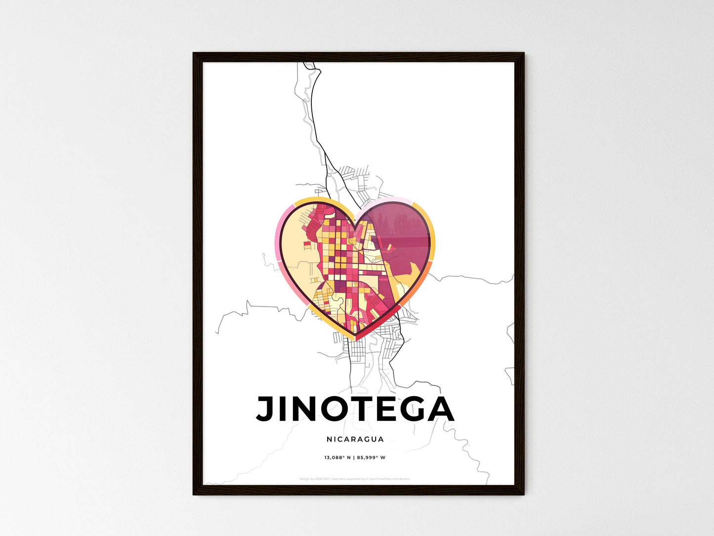 Jinotega Nicaragua wedding art map with heart icon