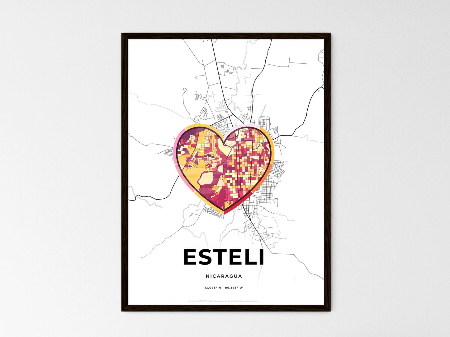 Esteli Nicaragua wedding art map with heart icon