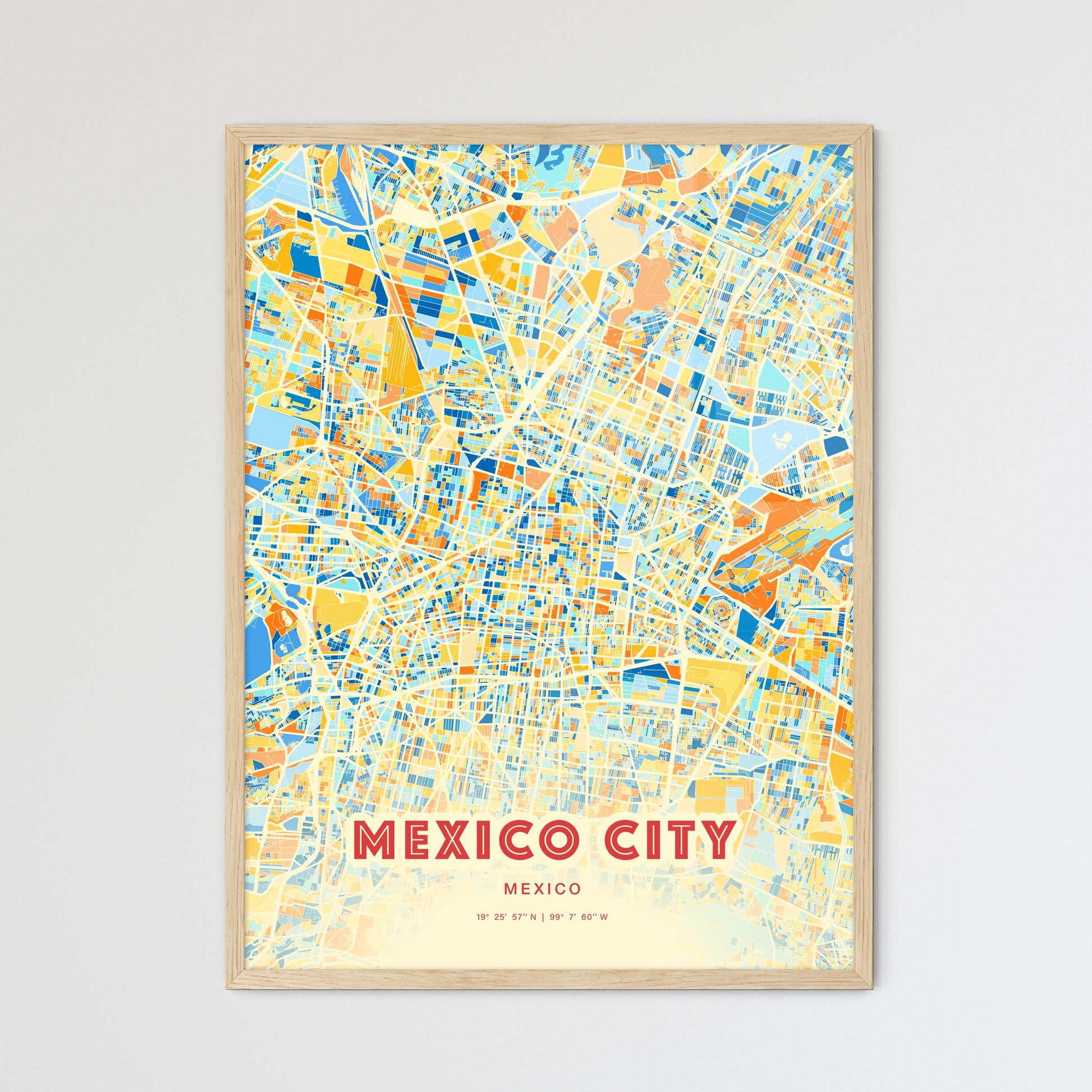 Colorful MEXICO CITY MEXICO Fine Art Map Blue Orange