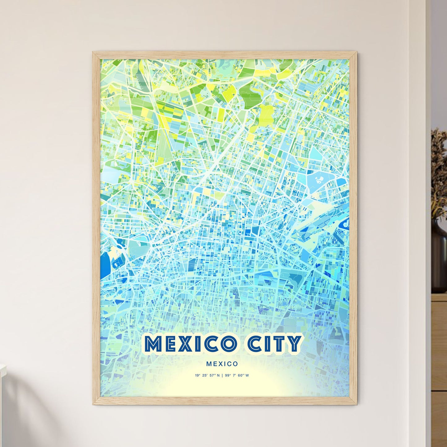 Colorful MEXICO CITY MEXICO Fine Art Map Cool Blue