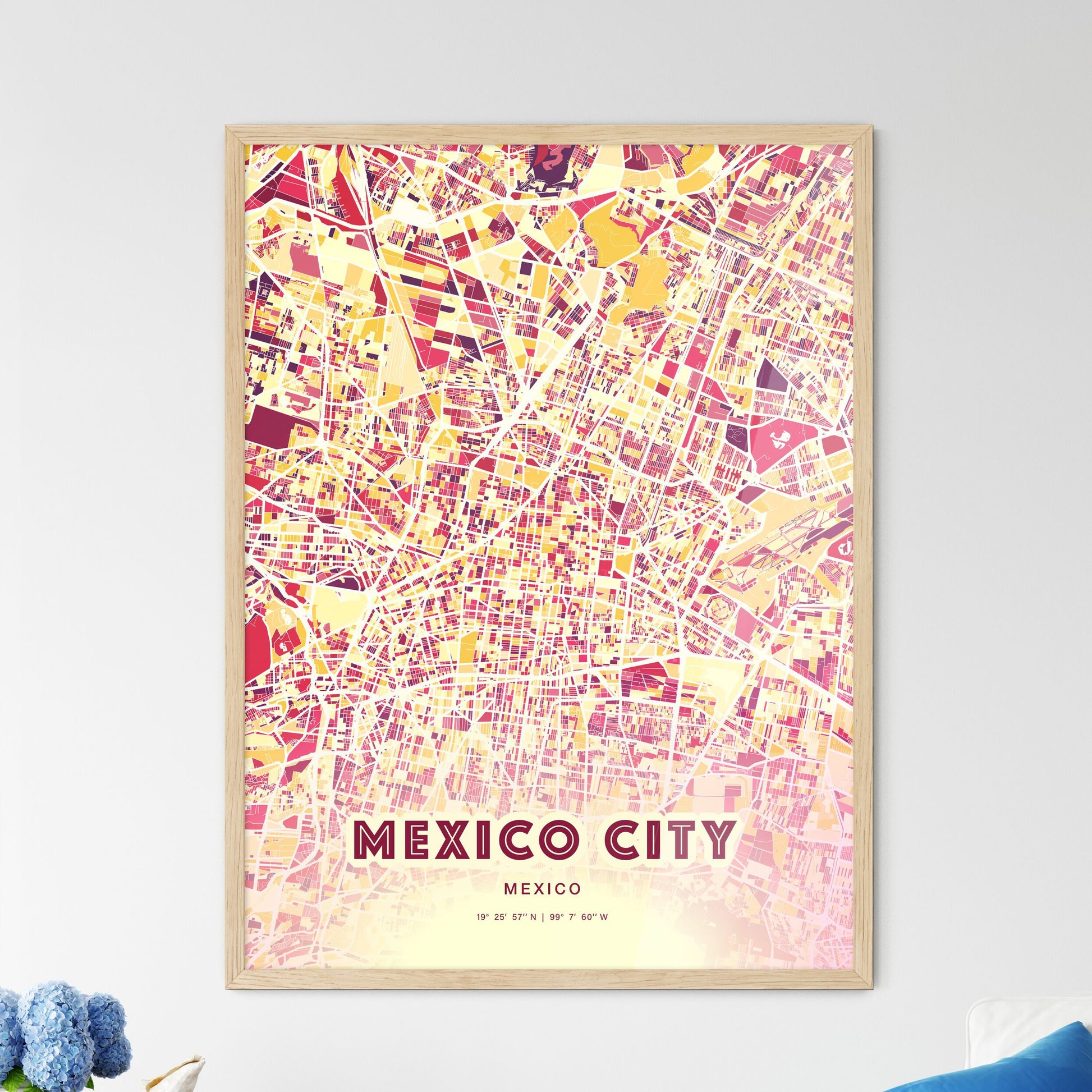 Colorful MEXICO CITY MEXICO Fine Art Map Hot Red