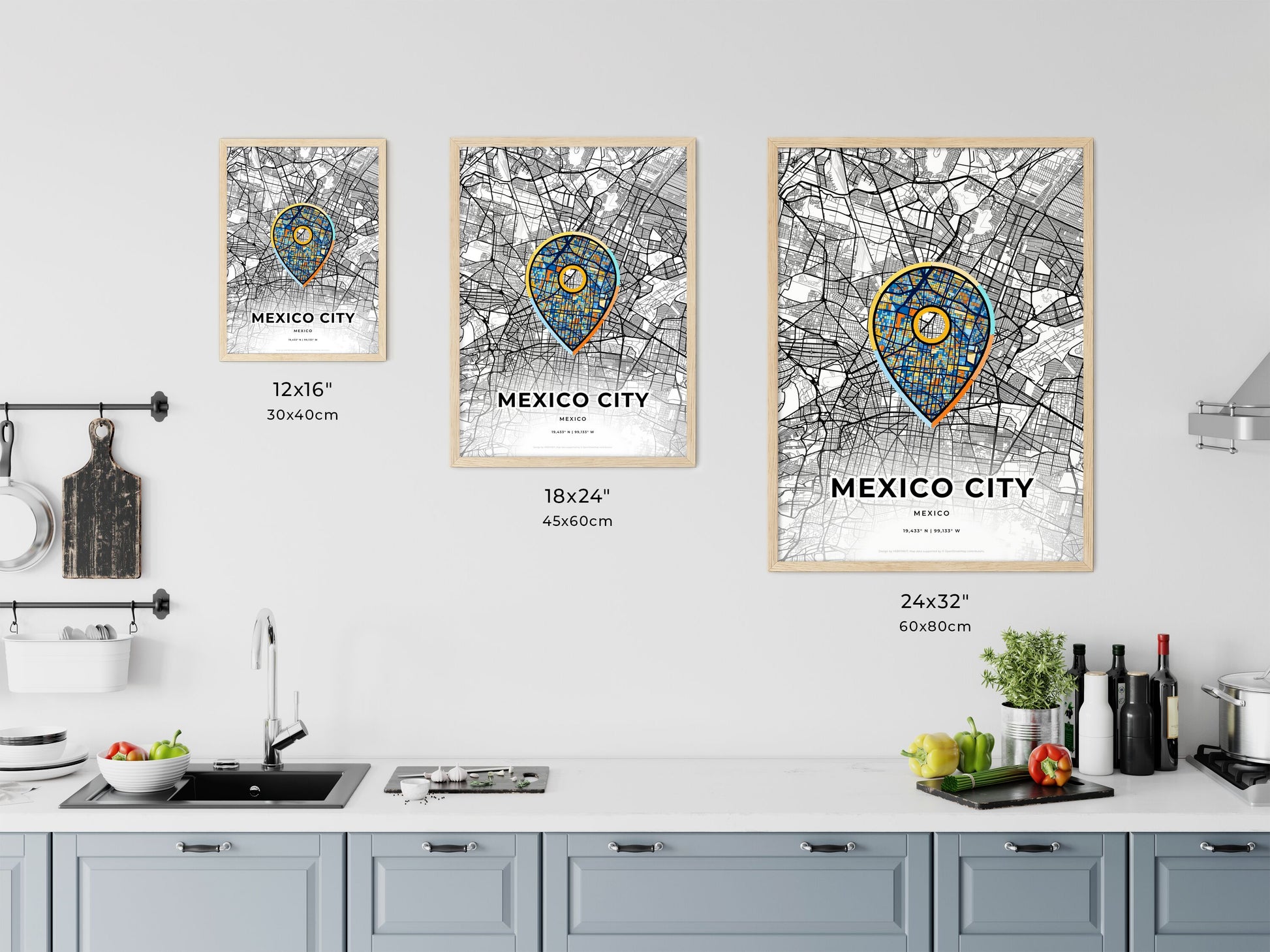 Mexico City Mexico art map size chart