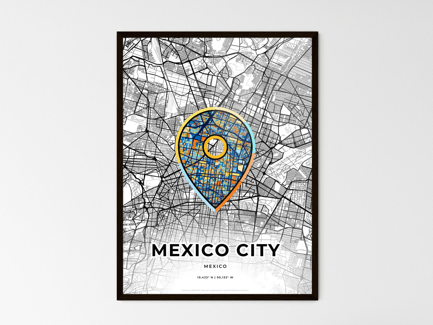 Mexico City Mexico wedding art map with pointer icon