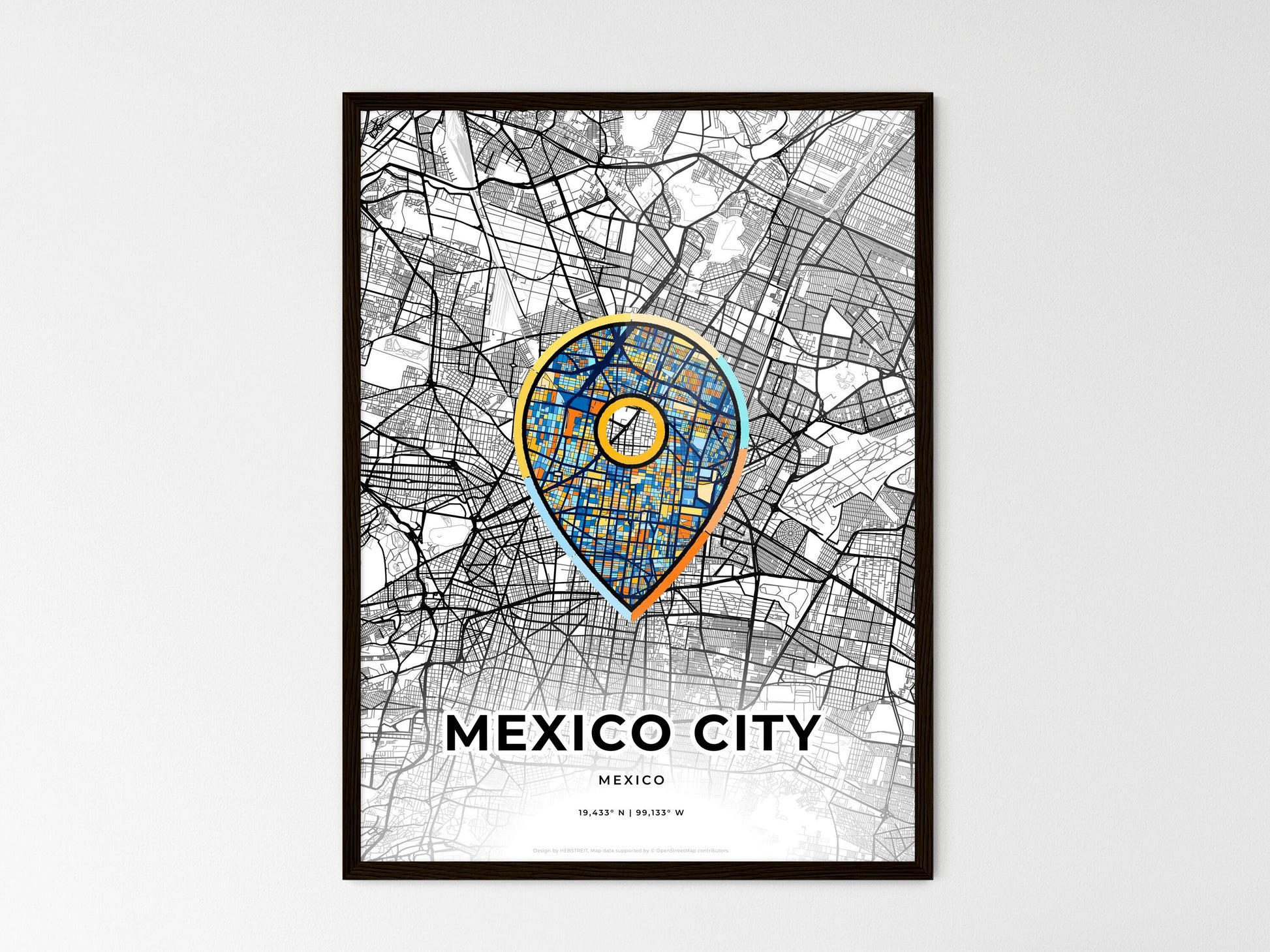 Mexico City Mexico wedding art map with pointer icon