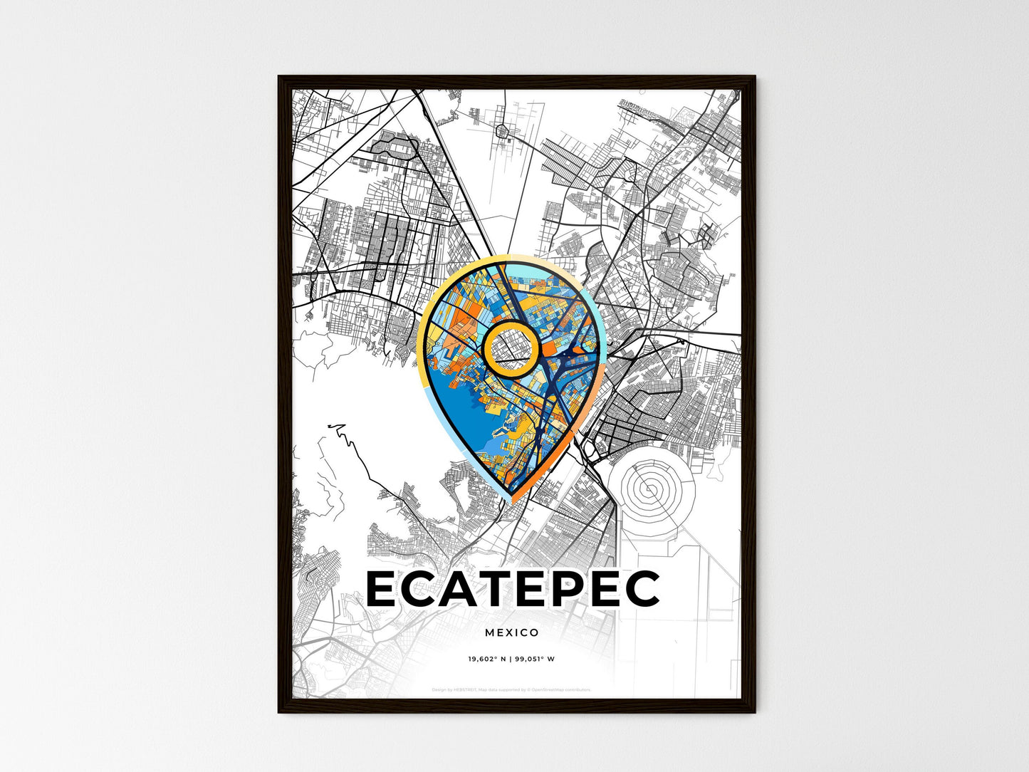 Ecatepec Mexico wedding art map with pointer icon