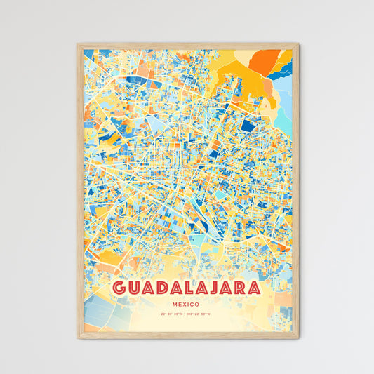 Colorful Guadalajara Mexico Fine Art Map Blue Orange