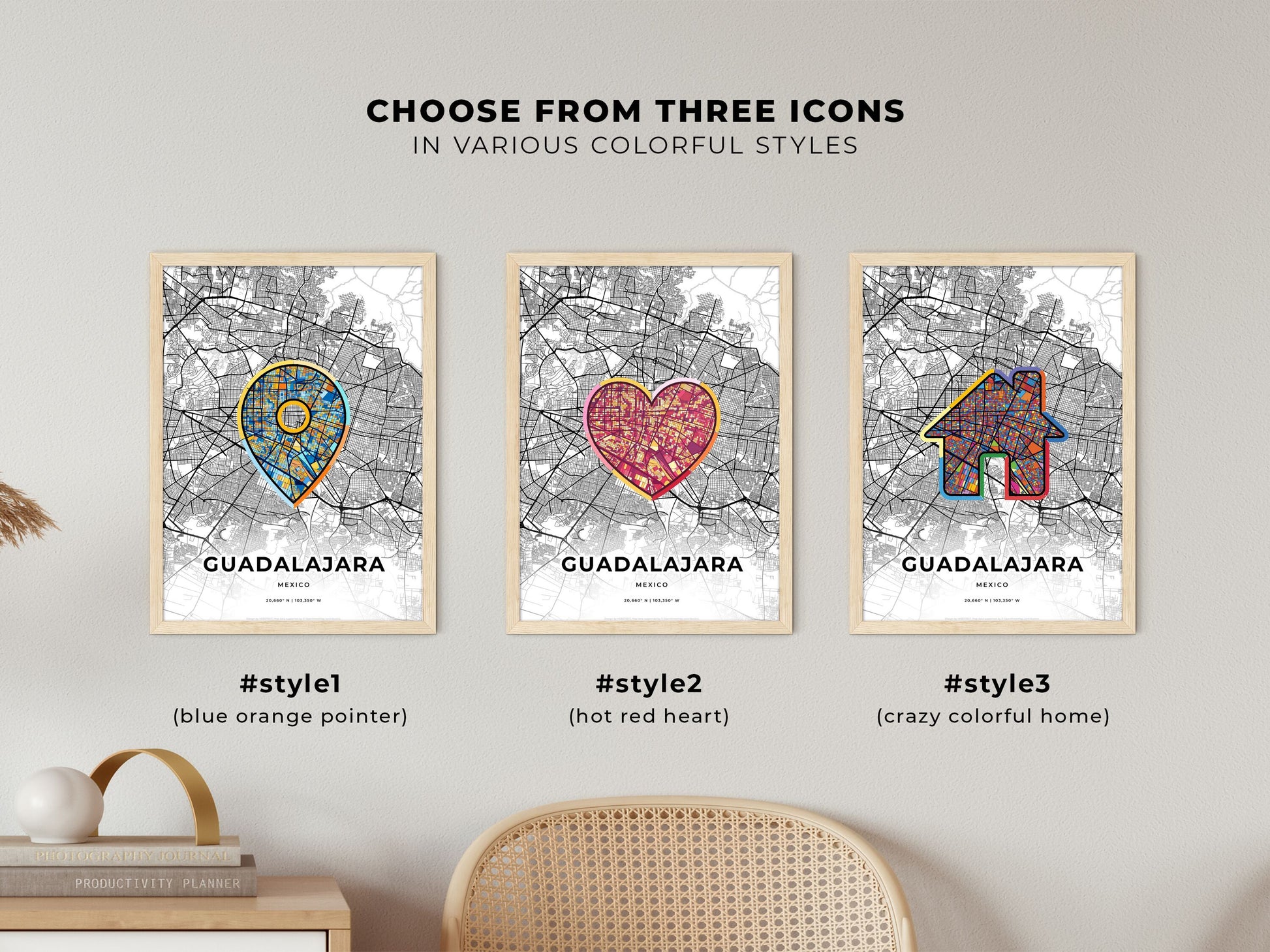 Guadalajara Mexico maps with colorful icons