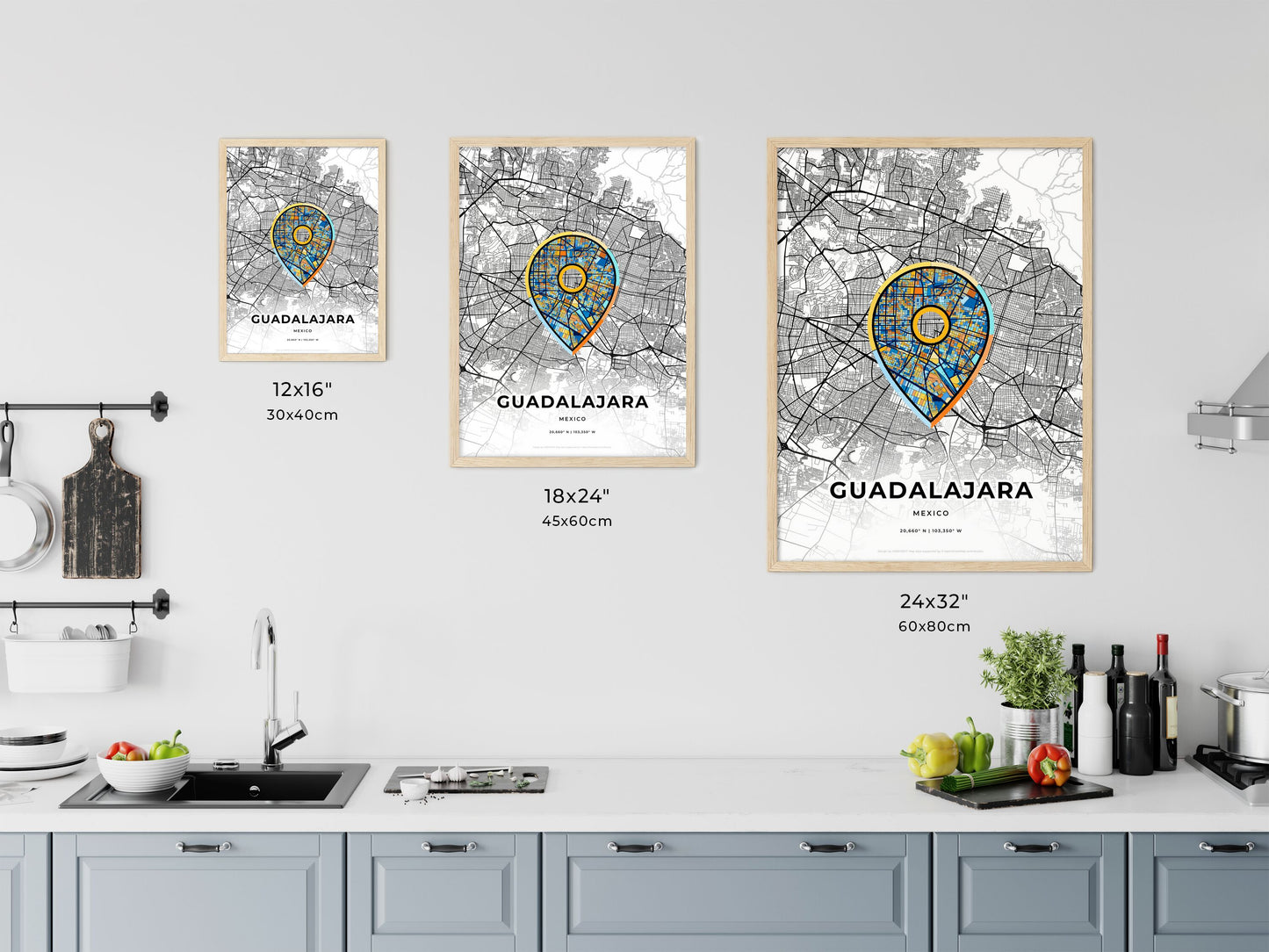 Guadalajara Mexico art map size chart