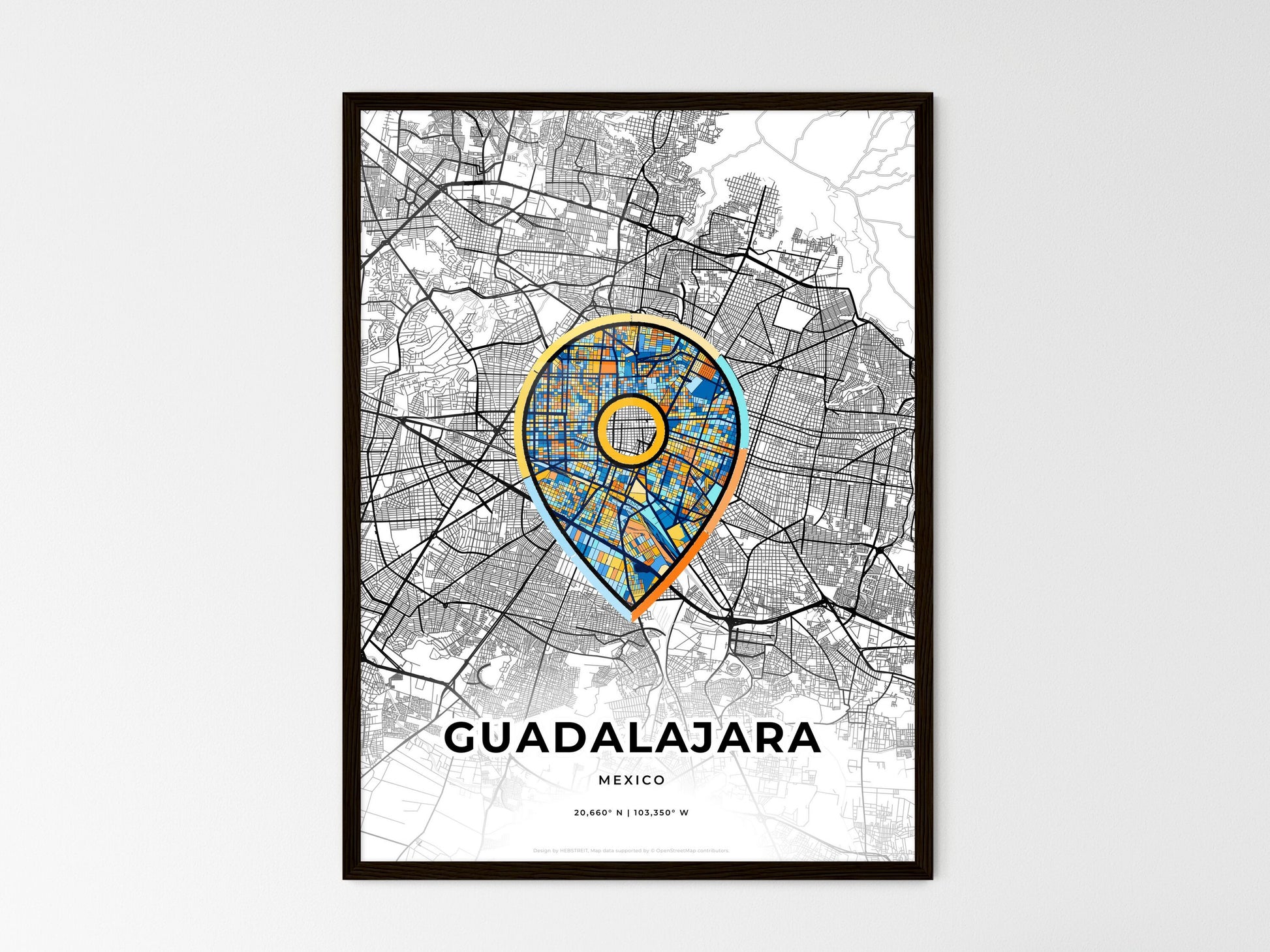 Guadalajara Mexico wedding art map with pointer icon