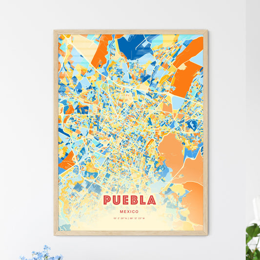 Colorful Puebla Mexico Fine Art Map Blue Orange