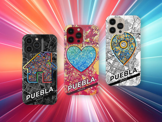 Puebla Mexico slim phone case with colorful icon. Birthday, wedding or housewarming gift. Couple match cases.