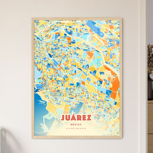 Colorful JUÁREZ MEXICO Fine Art Map Blue Orange