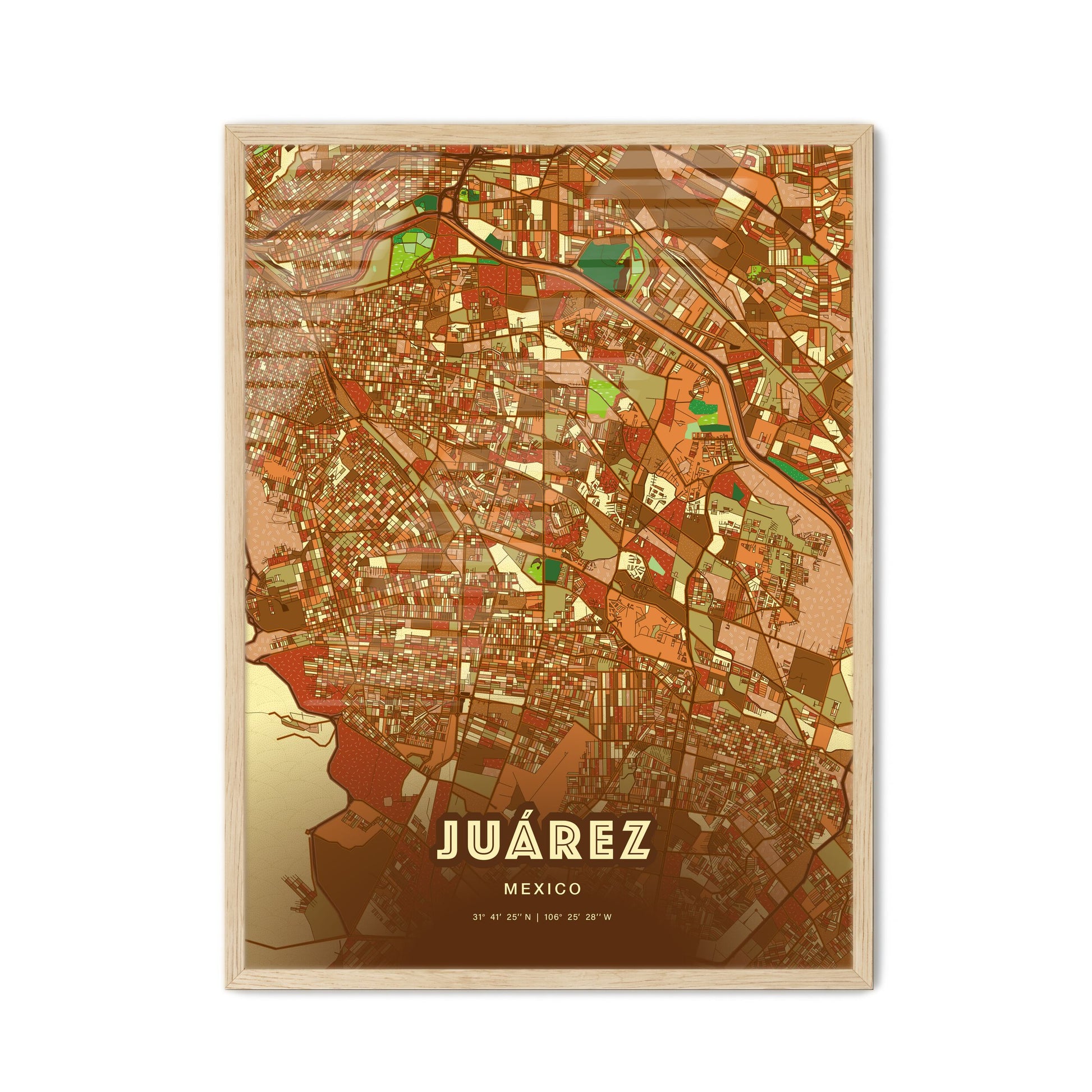 Colorful JUÁREZ MEXICO Fine Art Map Farmhouse