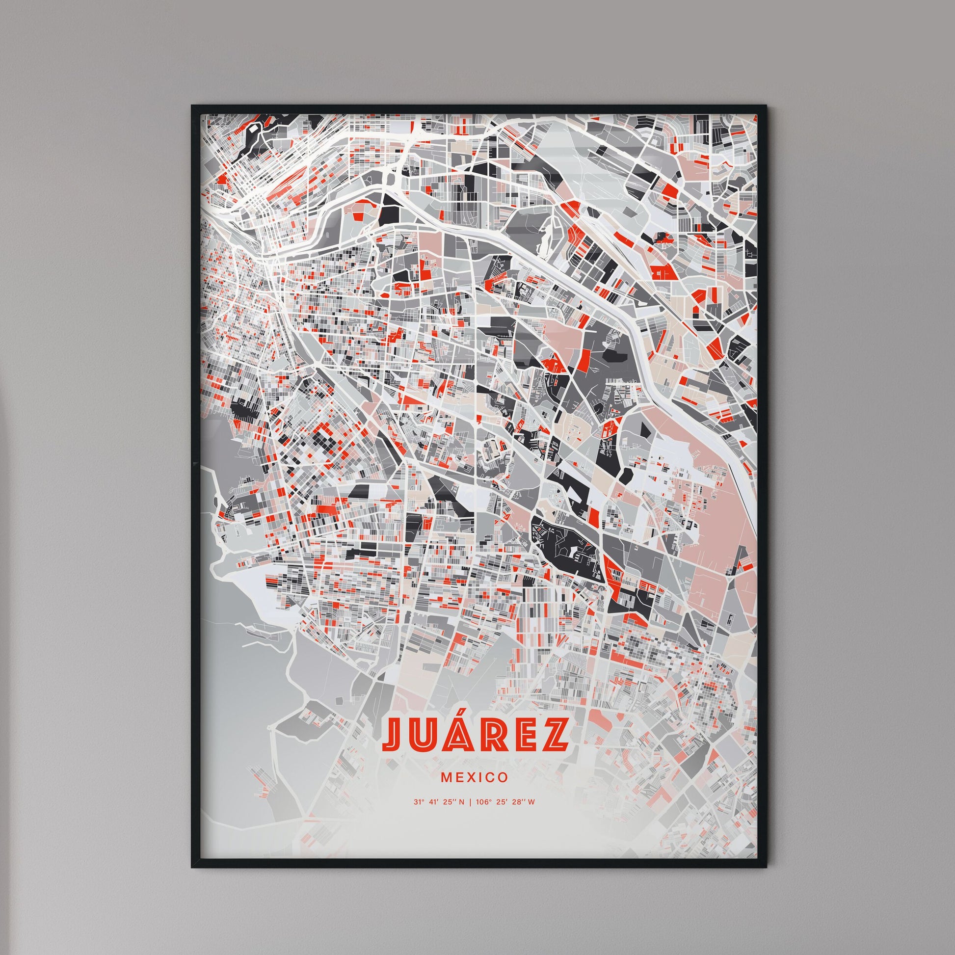 Colorful JUÁREZ MEXICO Fine Art Map Modern