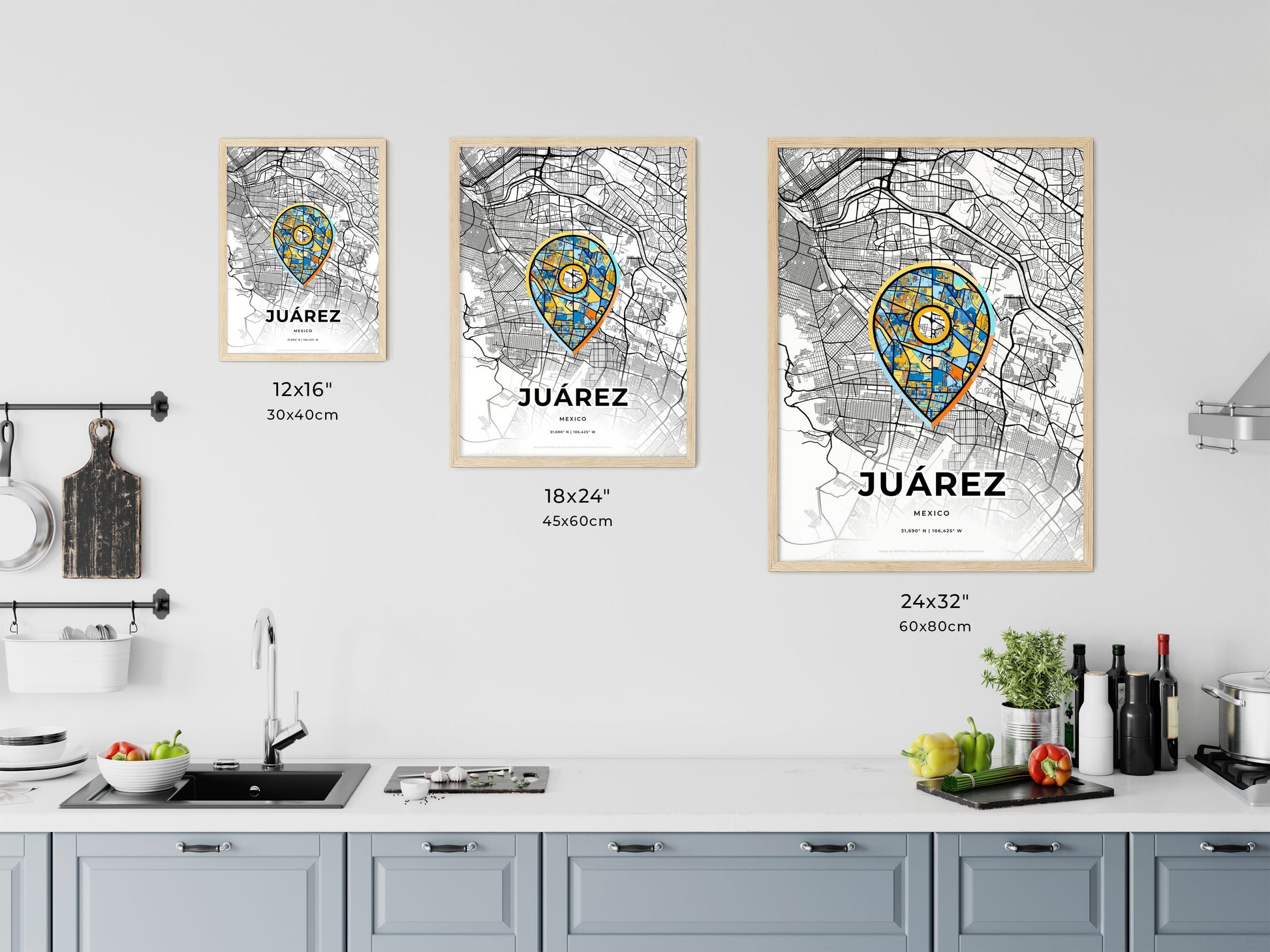 JUÁREZ MEXICO minimal art map with a colorful icon. Where it all began, Couple map gift.