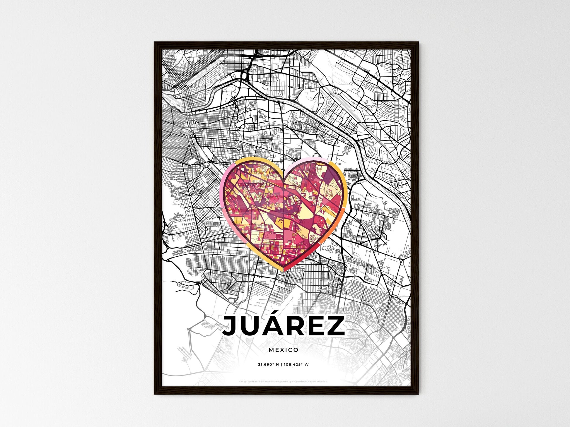 JUÁREZ MEXICO minimal art map with a colorful icon. Where it all began, Couple map gift. Style 2