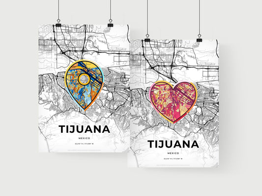 TIJUANA MEXICO minimal art map with a colorful icon. Where it all began, Couple map gift.