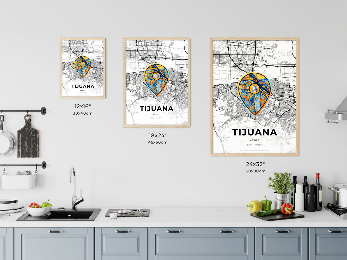 TIJUANA MEXICO minimal art map with a colorful icon. Where it all began, Couple map gift.