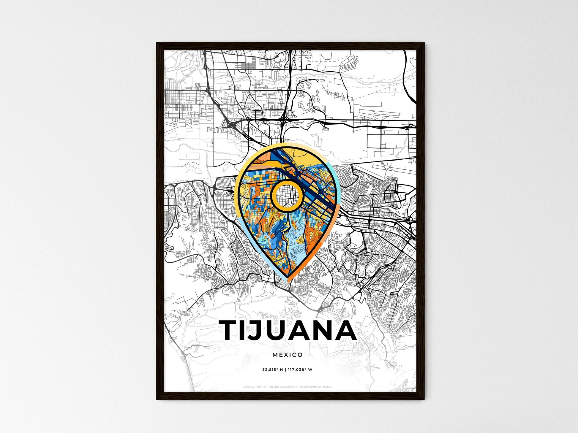 TIJUANA MEXICO minimal art map with a colorful icon. Where it all began, Couple map gift. Style 1
