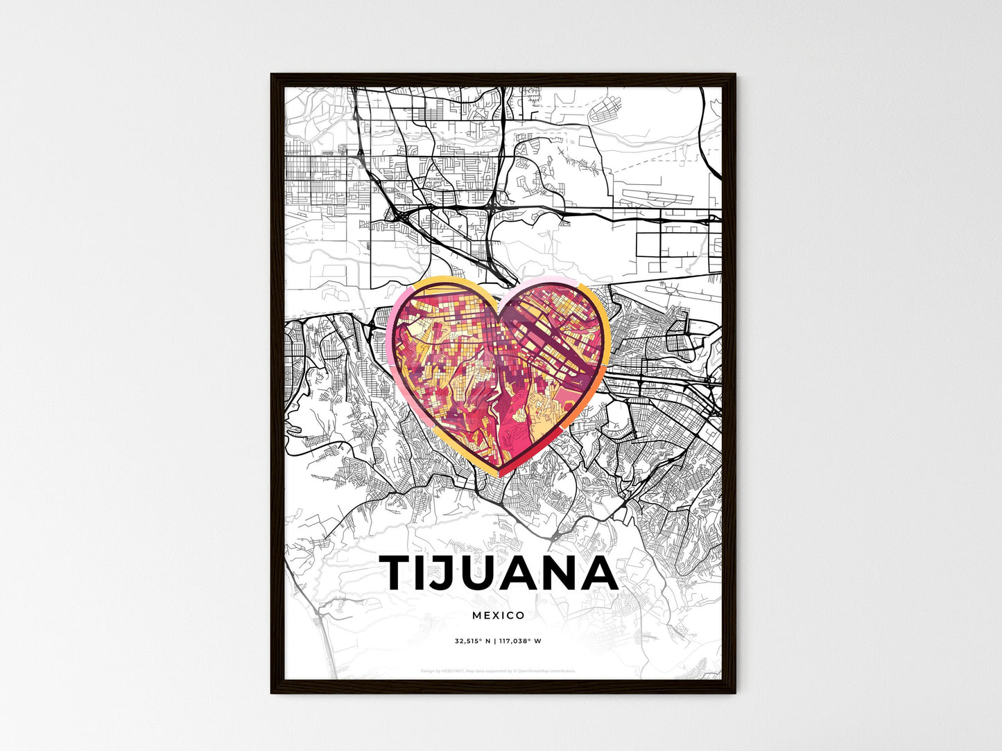 TIJUANA MEXICO minimal art map with a colorful icon. Where it all began, Couple map gift. Style 2