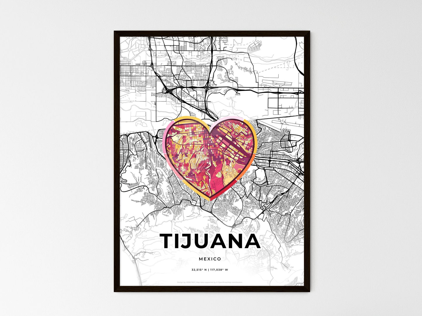 Tijuana Mexico wedding art map with heart icon