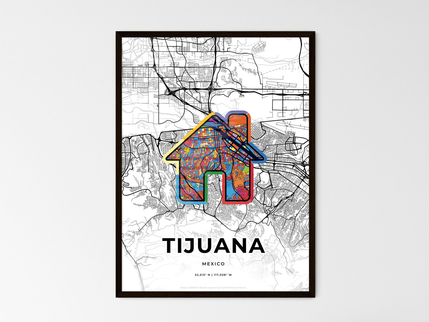 Tijuana Mexico wedding art map with home icon