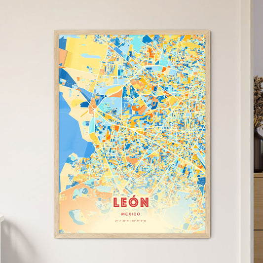 Colorful León Mexico Fine Art Map Blue Orange