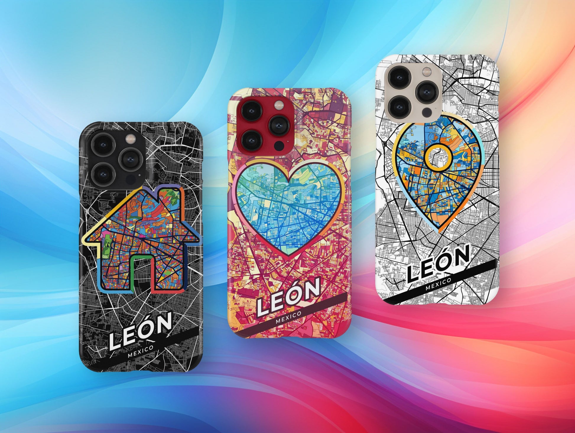 León Mexico slim phone case with colorful icon. Birthday, wedding or housewarming gift. Couple match cases.