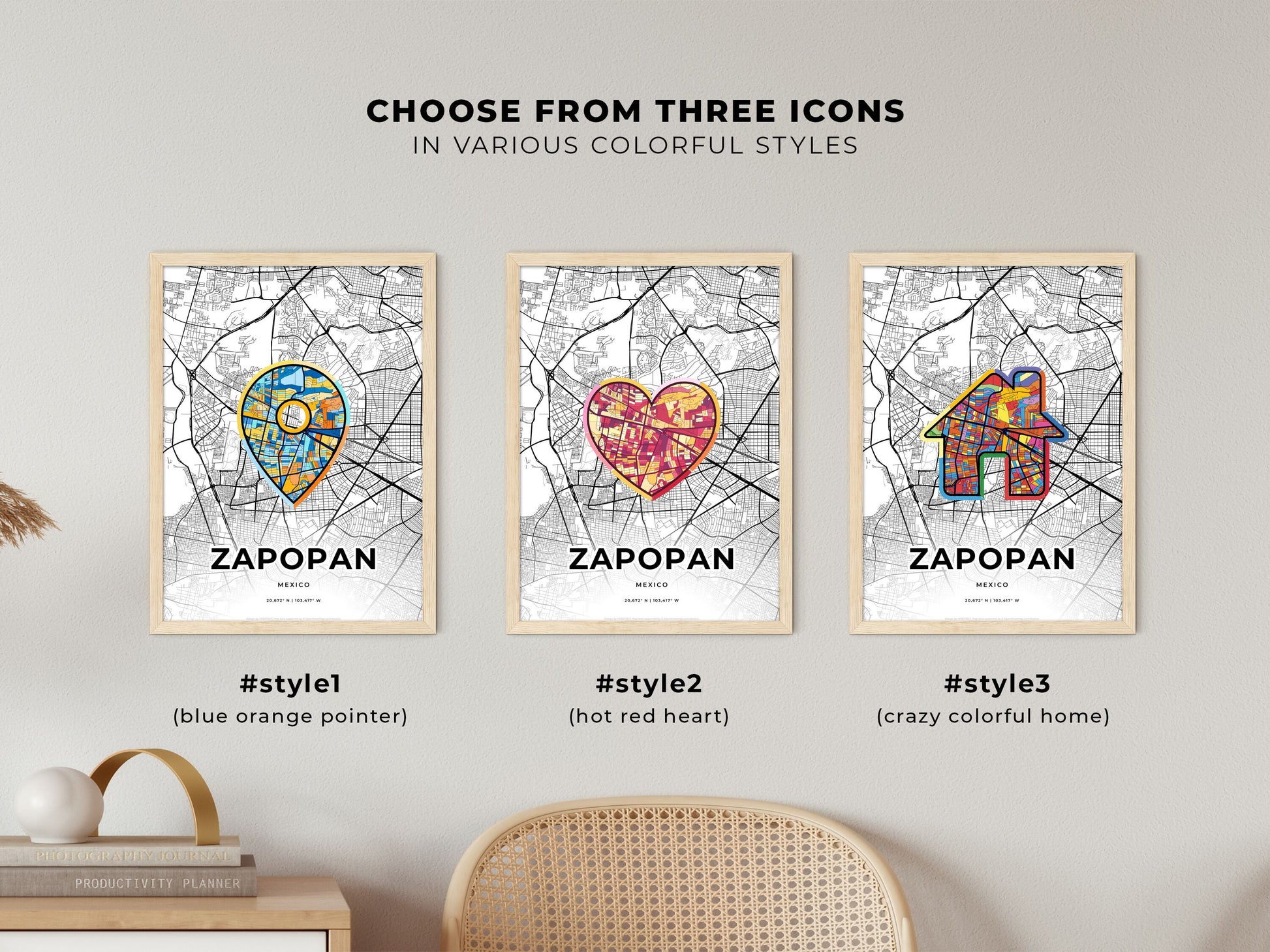 Zapopan Mexico maps with colorful icons