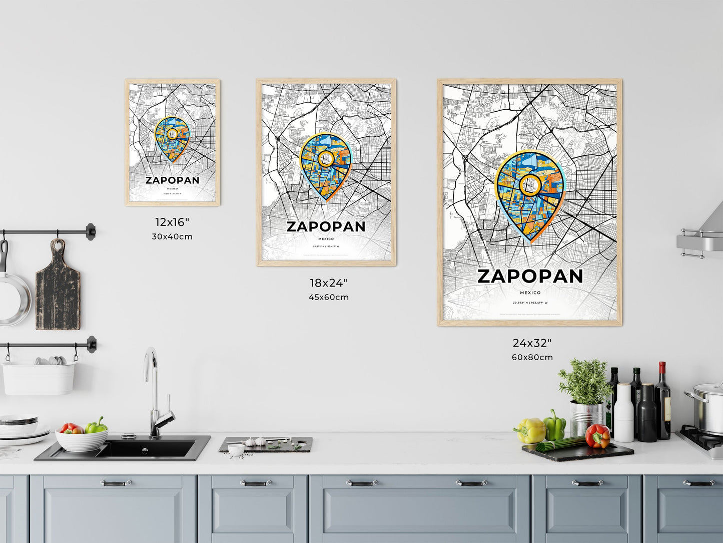 Zapopan Mexico art map size chart