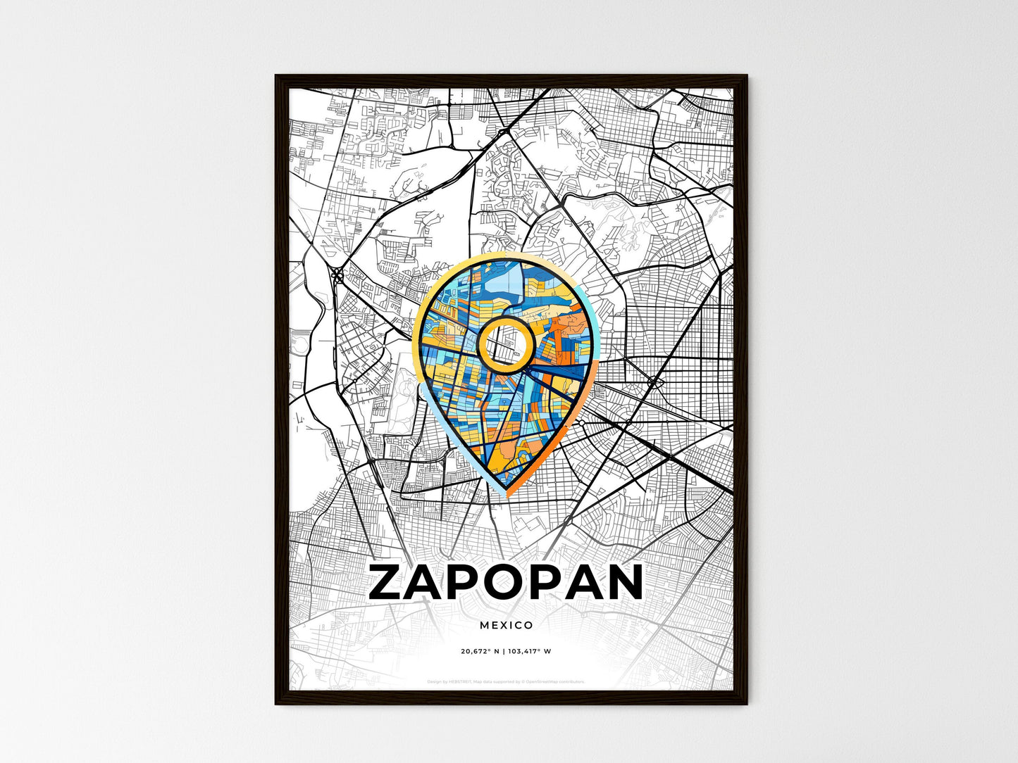 Zapopan Mexico wedding art map with pointer icon