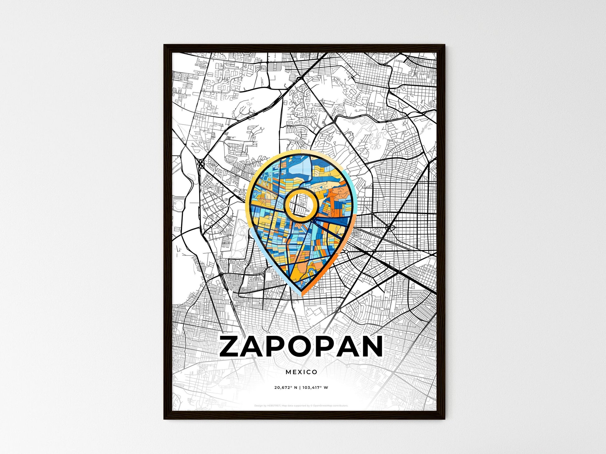 Zapopan Mexico wedding art map with pointer icon