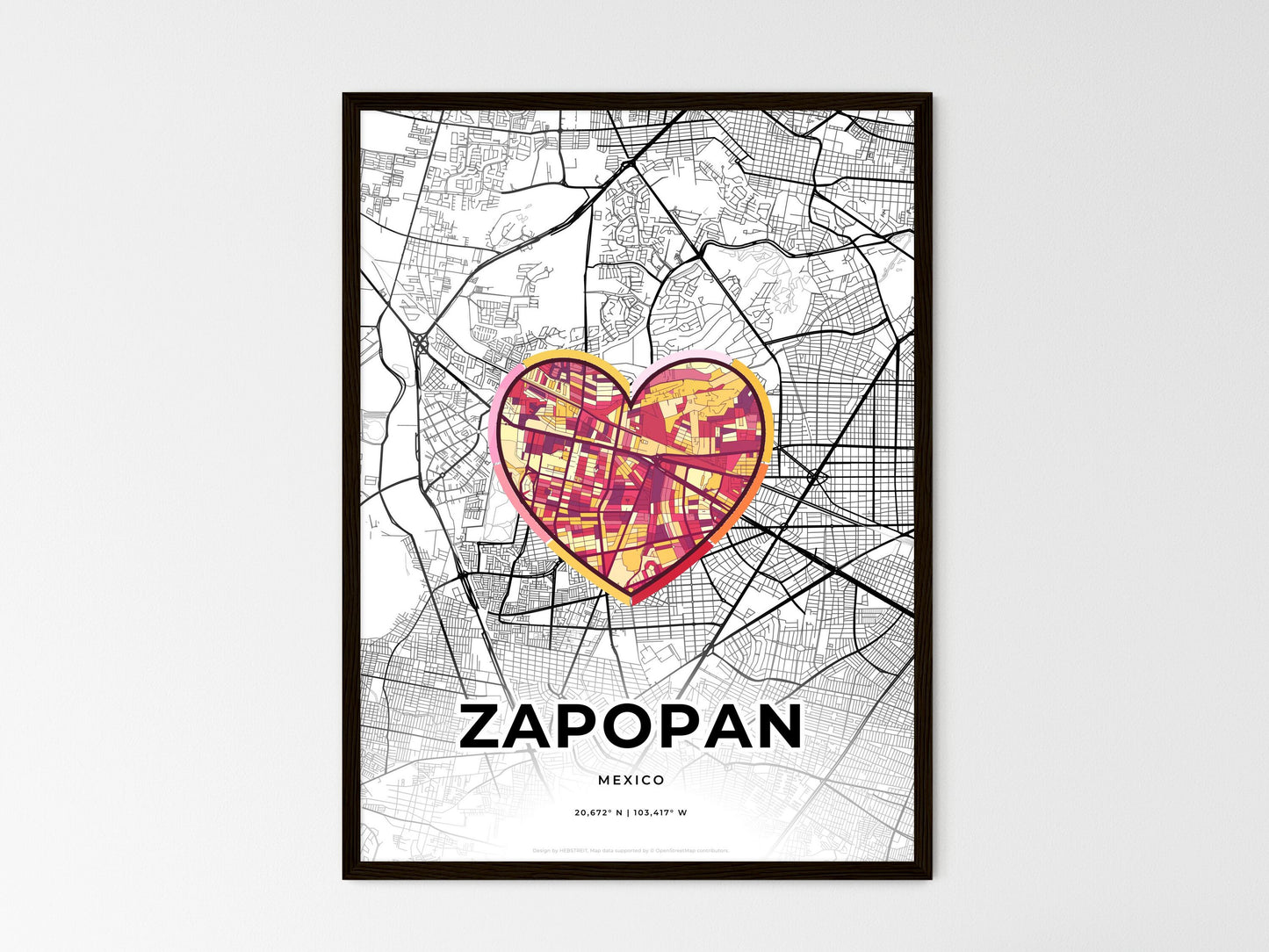 Zapopan Mexico wedding art map with heart icon