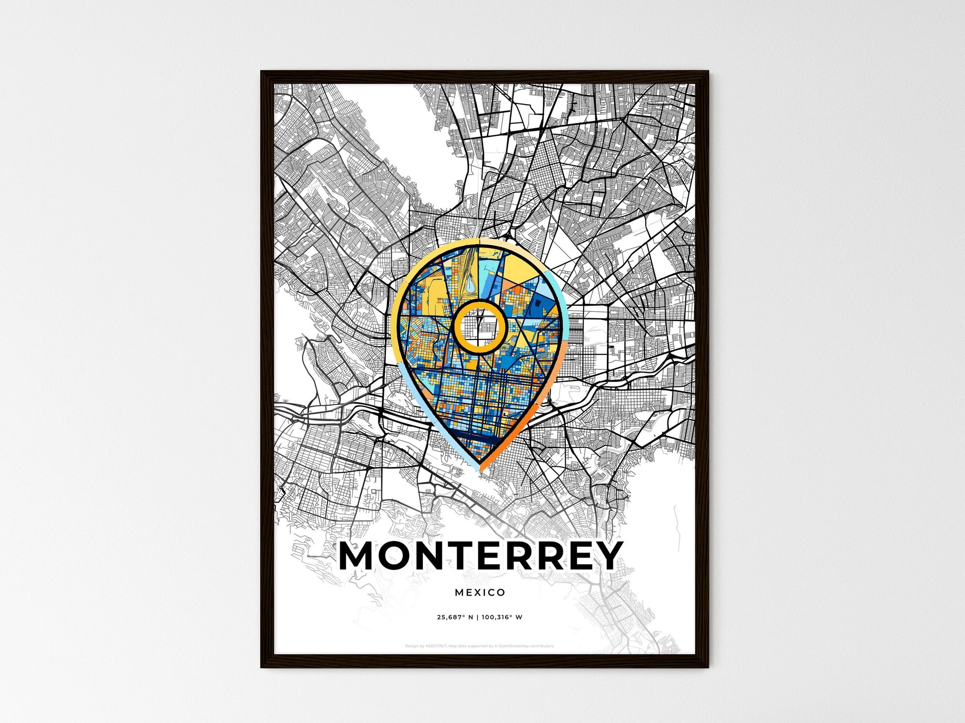 Monterrey Mexico wedding art map with pointer icon