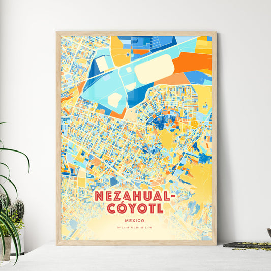 Colorful NEZAHUALCÓYOTL MEXICO Fine Art Map Blue Orange