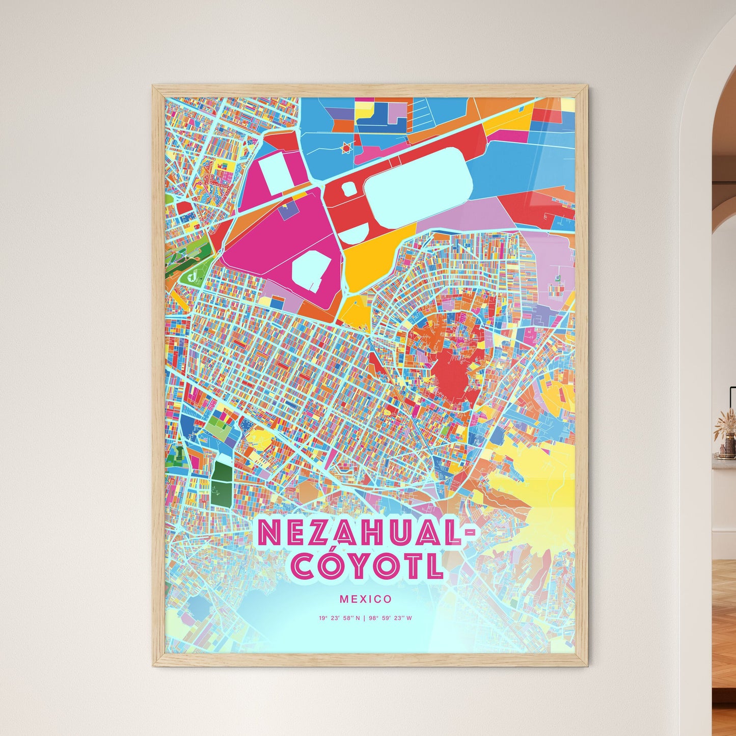Colorful NEZAHUALCÓYOTL MEXICO Fine Art Map Crazy Colors