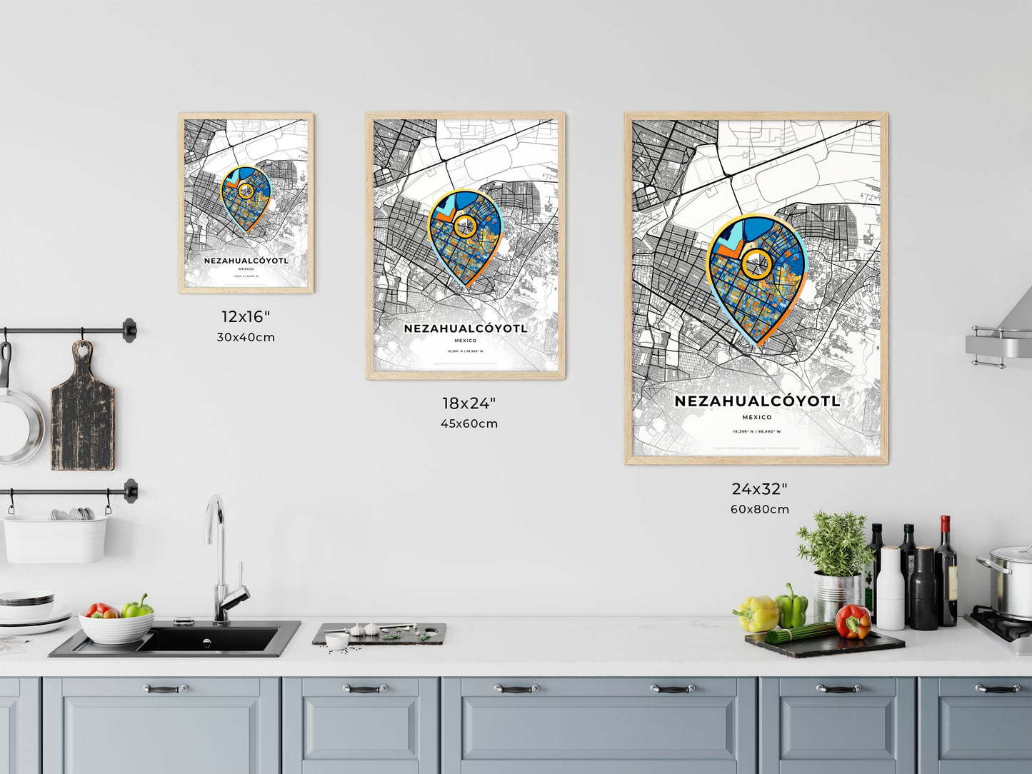Nezahualcóyotl Mexico art map size chart
