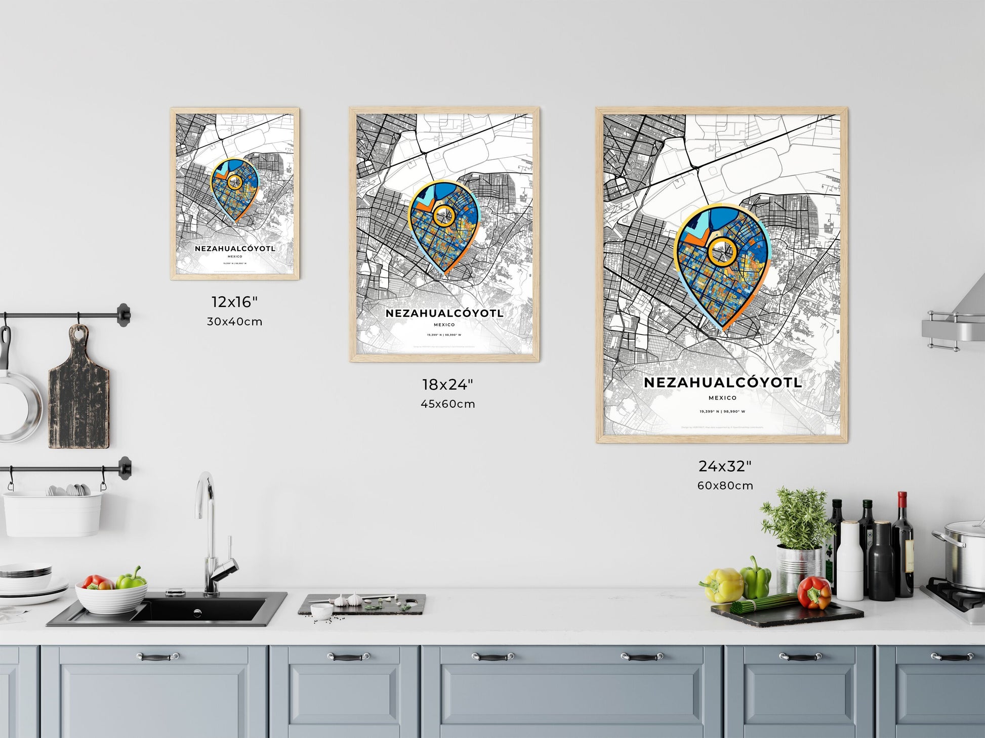 Nezahualcóyotl Mexico art map size chart