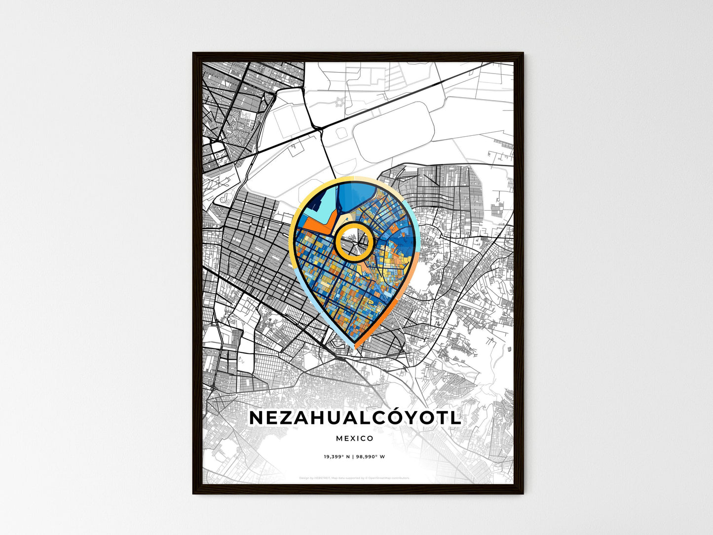 Nezahualcóyotl Mexico wedding art map with pointer icon