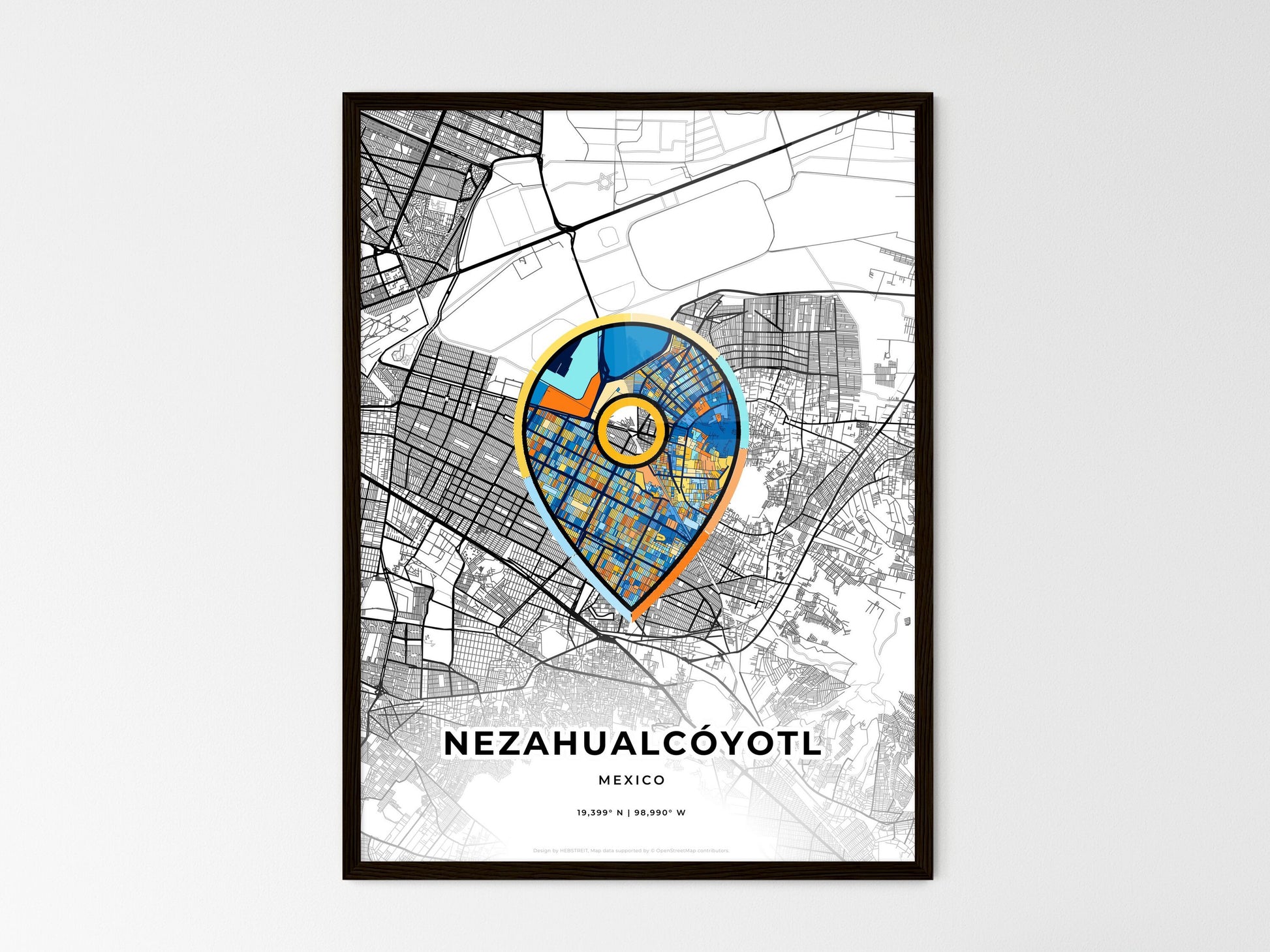 Nezahualcóyotl Mexico wedding art map with pointer icon