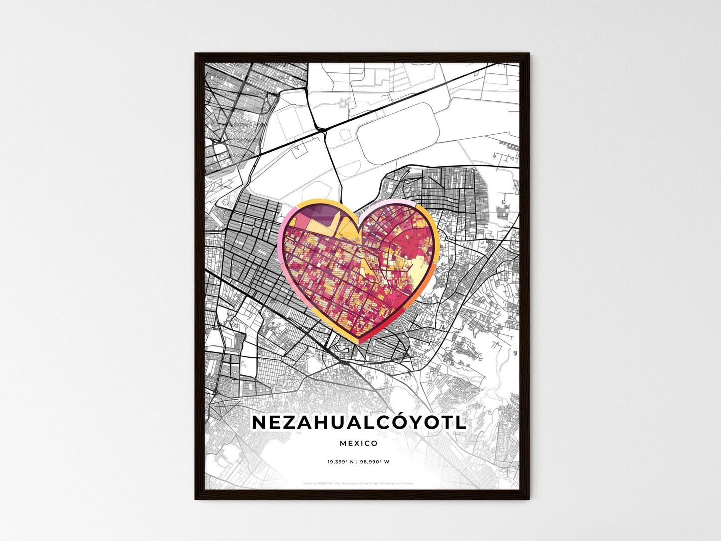 Nezahualcóyotl Mexico wedding art map with heart icon