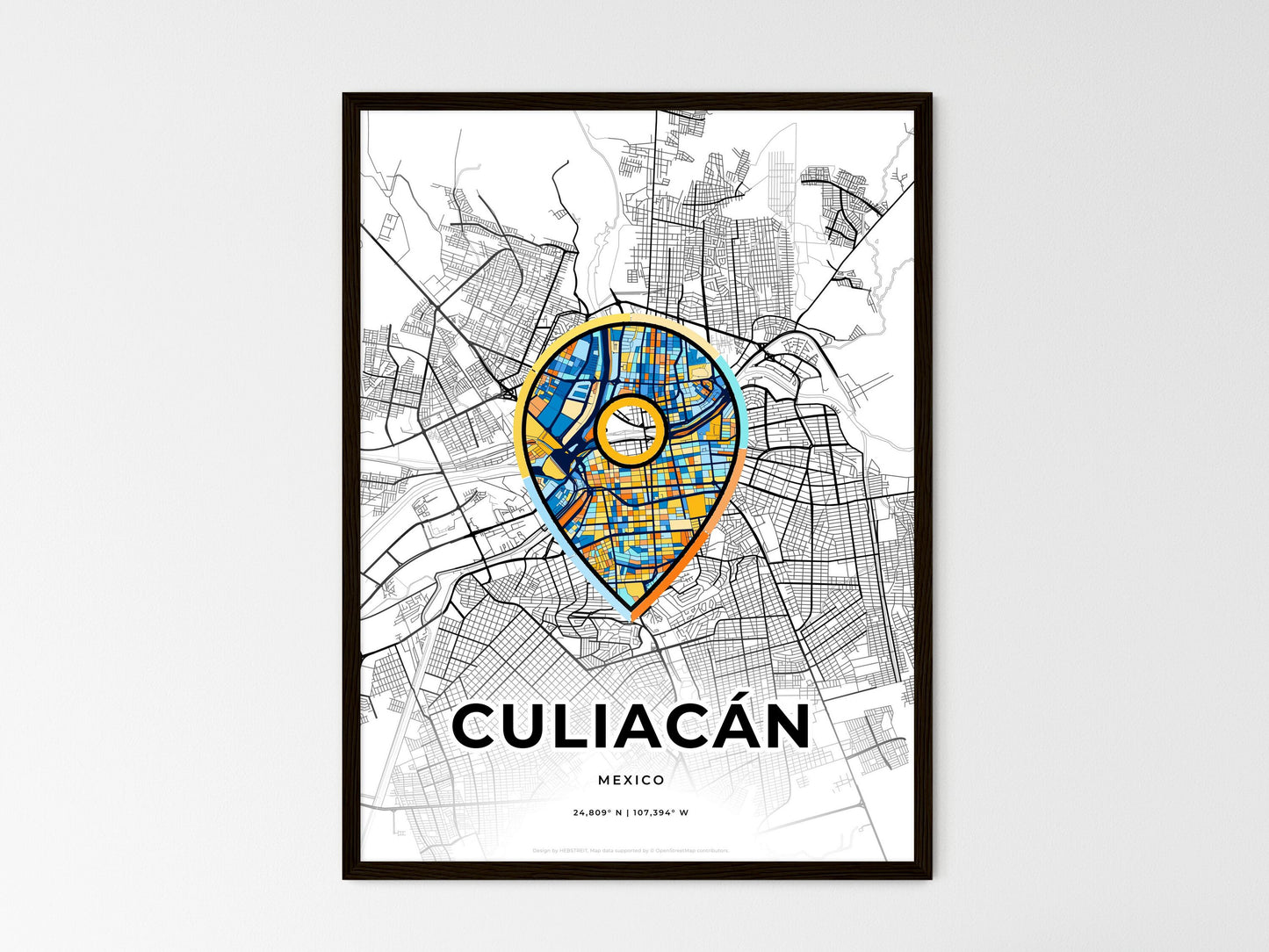 Culiacán Mexico wedding art map with pointer icon